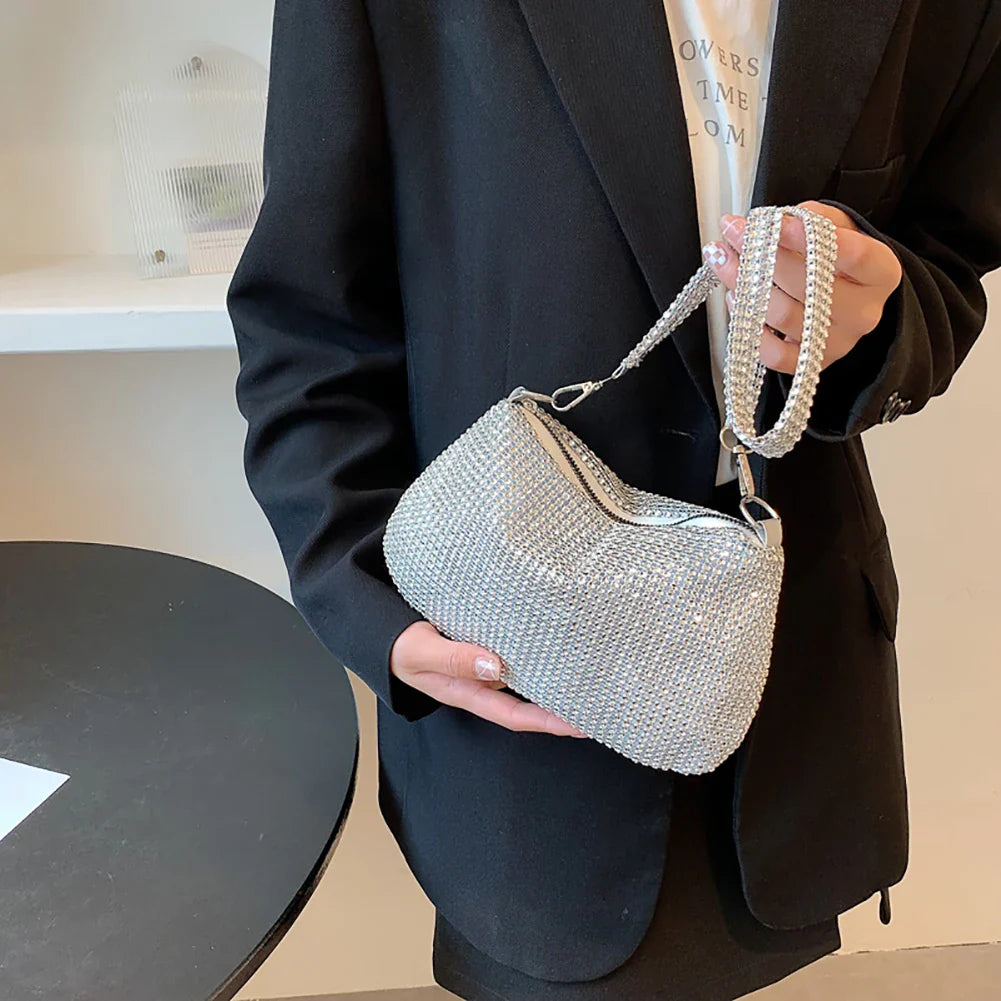 Pochette de Soirée Bling Strass | Sac à Main Coréen de Designer avec Chaîne en Diamants pour Dîner et Fêtes (Sac Carré Fourre-Tout Femme à Bandoulière)
