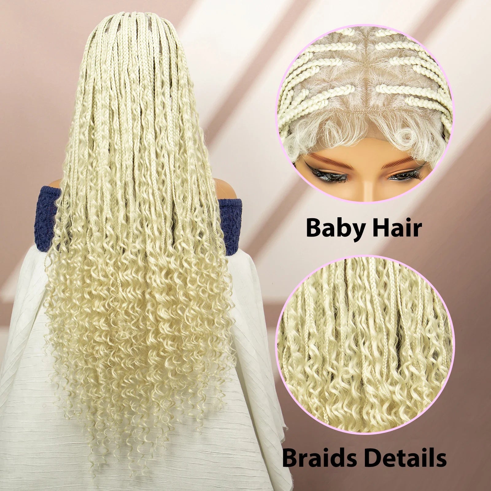 Perruque tressée boîte bohème avec cheveux bouclés | Accents dreadlocks style déesse | Perruque tressée marron en dentelle intégrale | Perruque tressée boîte bohème