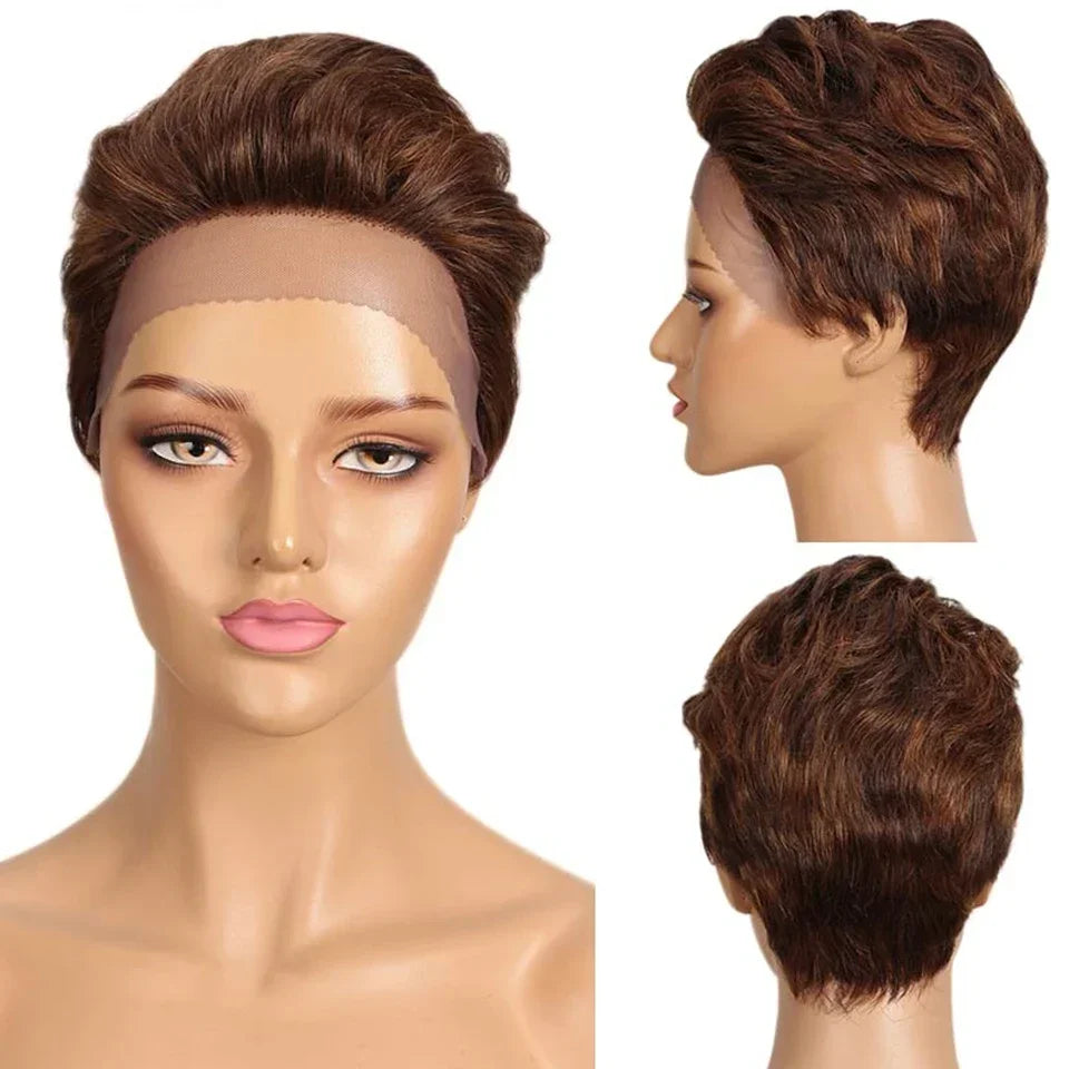 Perruque Lace Front Pixie Cut | Cheveux Humains Péruviens Courts et Raides pour Femmes Noires