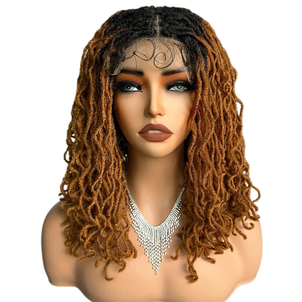 Perruque avant en dentelle rousse cuivrée de 14" | Fausses locs | Dreadlocks courtes tressées | Perruque tressée synthétique