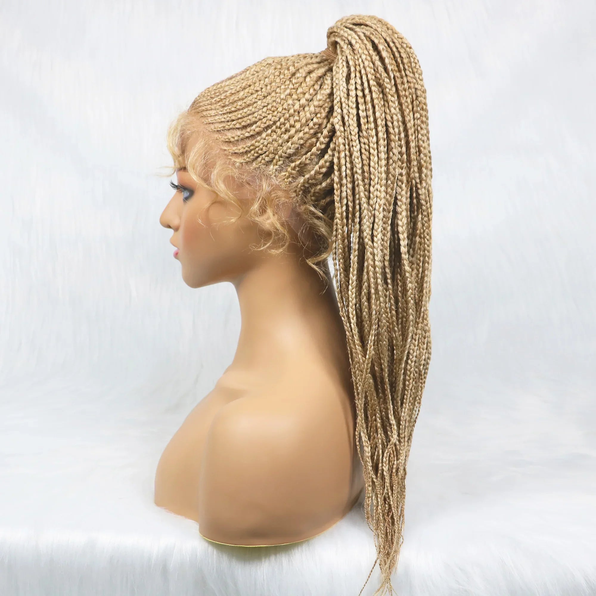 Perruque tressée Kima Cornrow & Bantu Knot | Tresses collées | Entièrement lacée | Cheveux synthétiques résistants à la chaleur