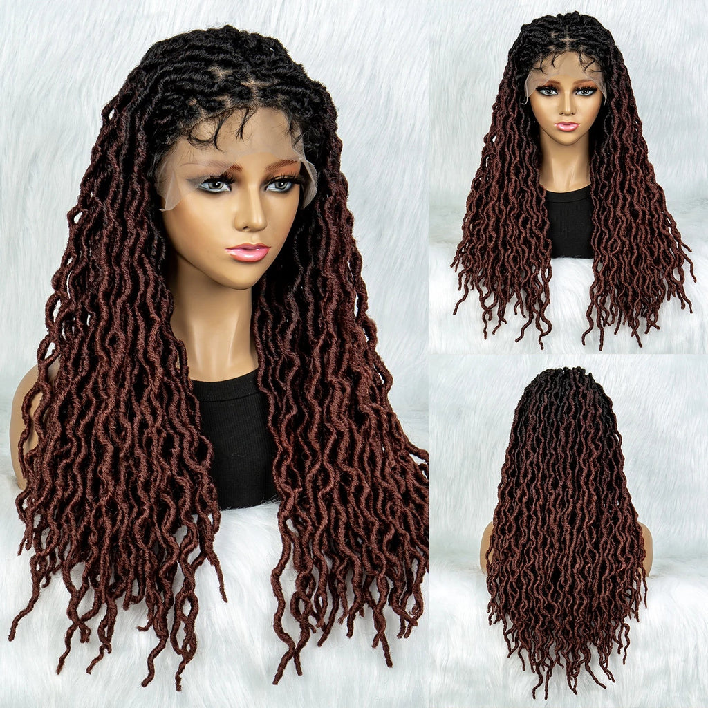 Perruque tressée sans nœuds avec pointes bouclées et cheveux de bébé | Perruque synthétique Lace Front pour femmes noires