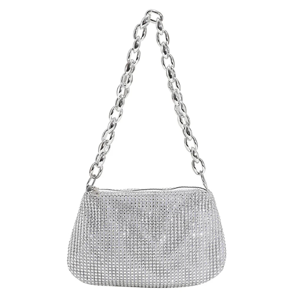 Pochette de Soirée Bling Strass | Sac à Main Coréen de Designer avec Chaîne en Diamants pour Dîner et Fêtes (Sac Carré Fourre-Tout Femme à Bandoulière)