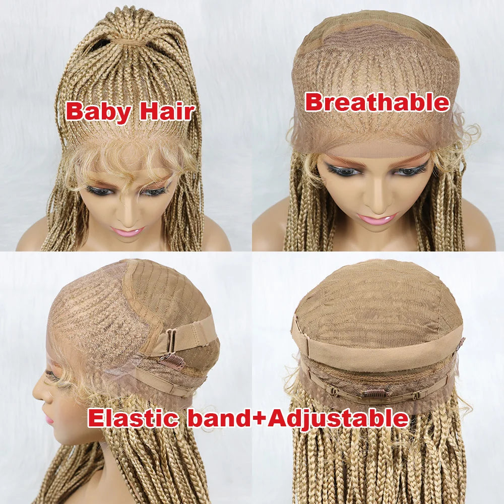 Perruque tressée Kima Cornrow & Bantu Knot | Tresses collées | Entièrement lacée | Cheveux synthétiques résistants à la chaleur