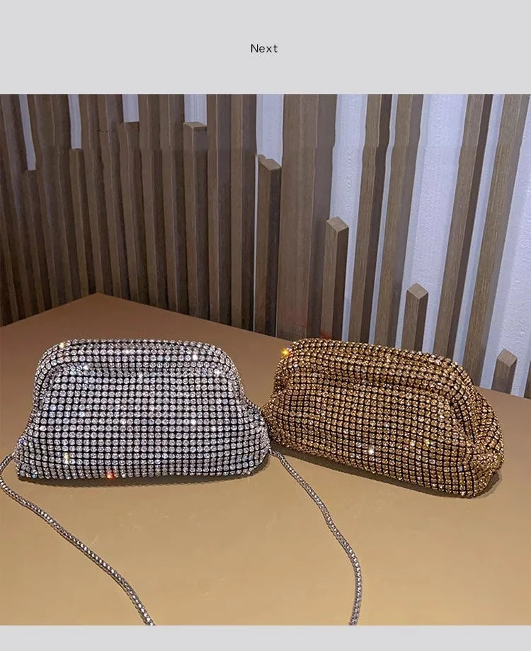 Sac à main de luxe pour femme en forme de nuage scintillant | Sac de soirée en cristal brillant avec strass et diamants (Pochette de soirée pour mariage, Sac à bandoulière)