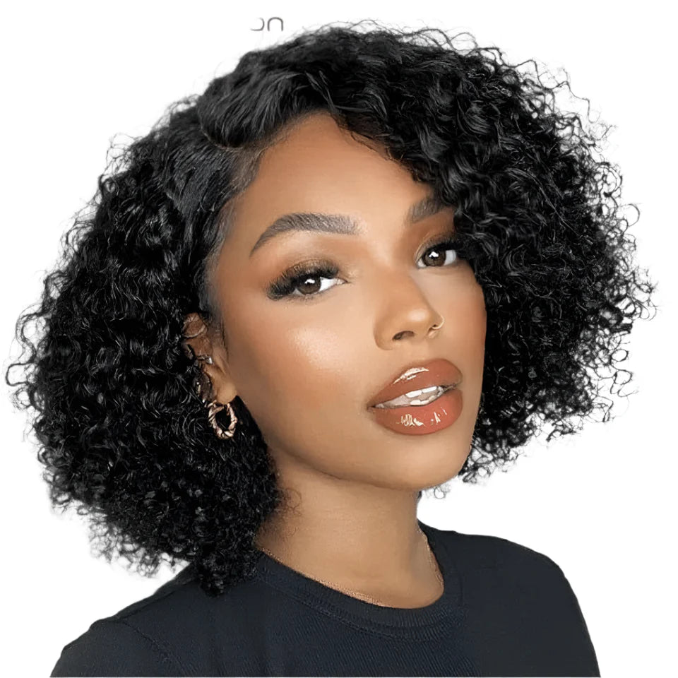 Perruque courte bob Ombre Honey 4/27 Afro Kinky Curly | Perruque en dentelle de cheveux humains avec baby hair