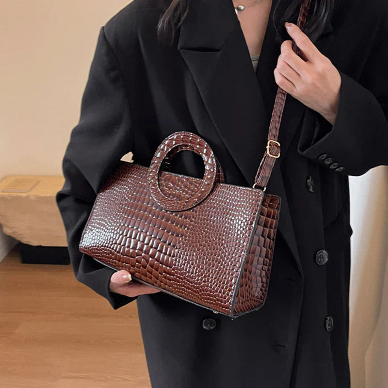 Sac à main de luxe pour femmes motif crocodile | Sac à bandoulière et sac bandoulière tendance (grand sac à main en cuir PU de marque célèbre, grande capacité)