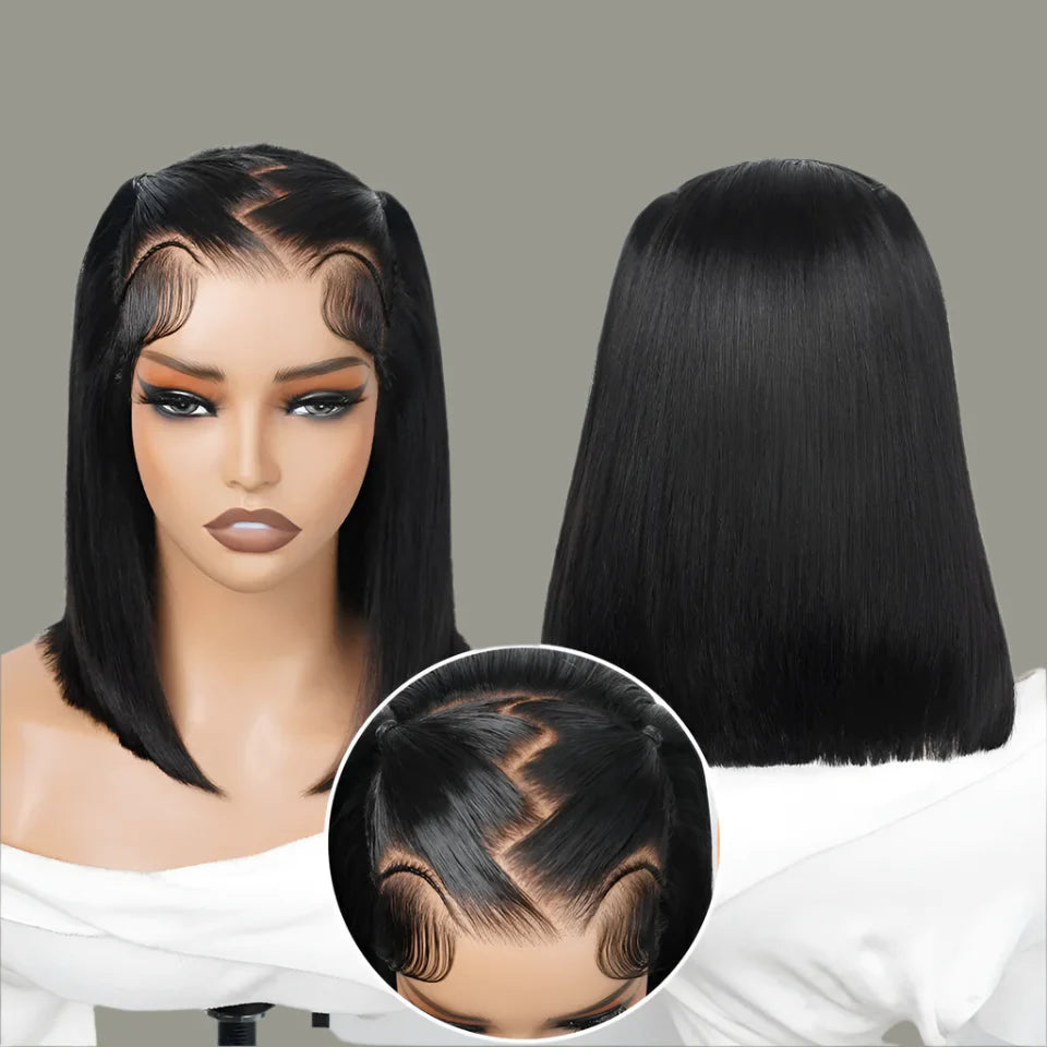 Perruque Lace Front Tressée en Zig Zag | Tulle Pré-coupé 13x4 | Tresses Droites | Perruque Synthétique Prête à Porter