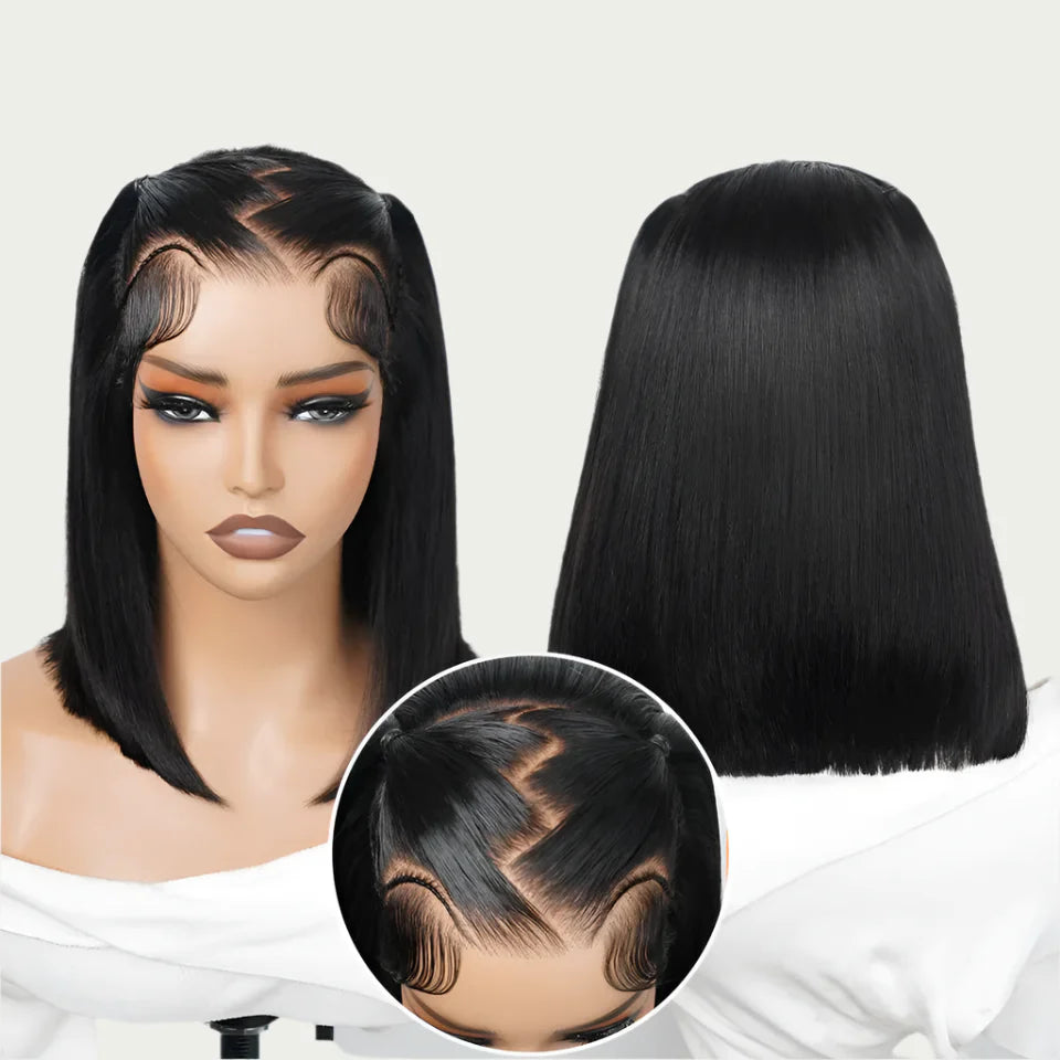 Perruque Lace Front Tressée en Zig Zag | Tulle Pré-coupé 13x4 | Tresses Droites | Perruque Synthétique Prête à Porter