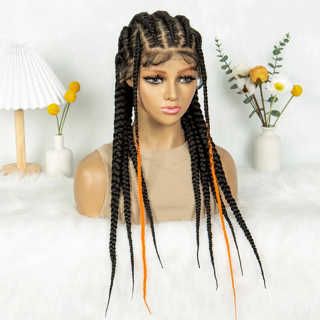 Perruque en dentelle complète tressée sans nœuds | Tresses africaines | Cheveux de bébé | Perruque tressée synthétique