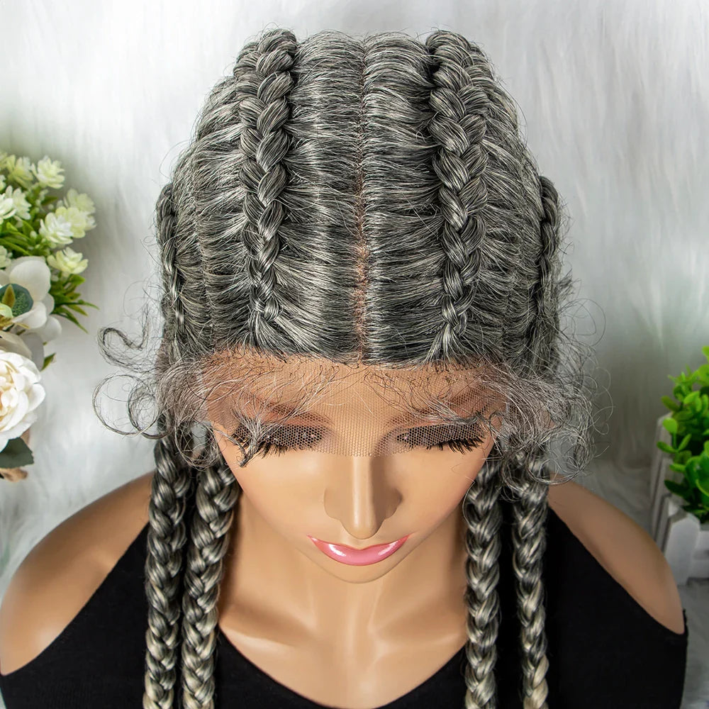 Perruque tressée de 36" 27/613 blonde cornrow | Tresses africaines frontales en dentelle | Perruque synthétique avec cheveux de bébé pour femmes noires