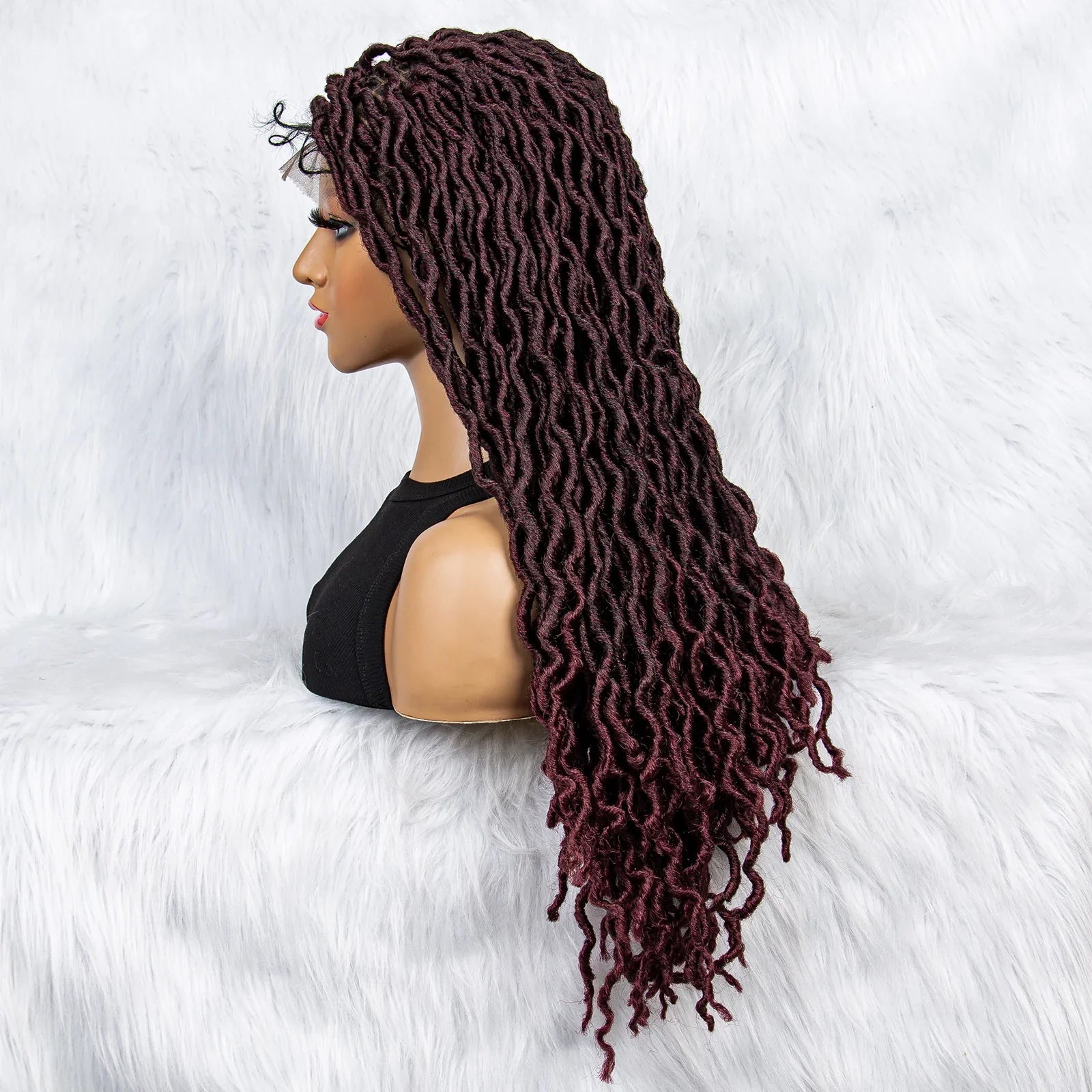 Perruque tressée sans nœuds avec pointes bouclées et cheveux de bébé | Perruque synthétique Lace Front pour femmes noires