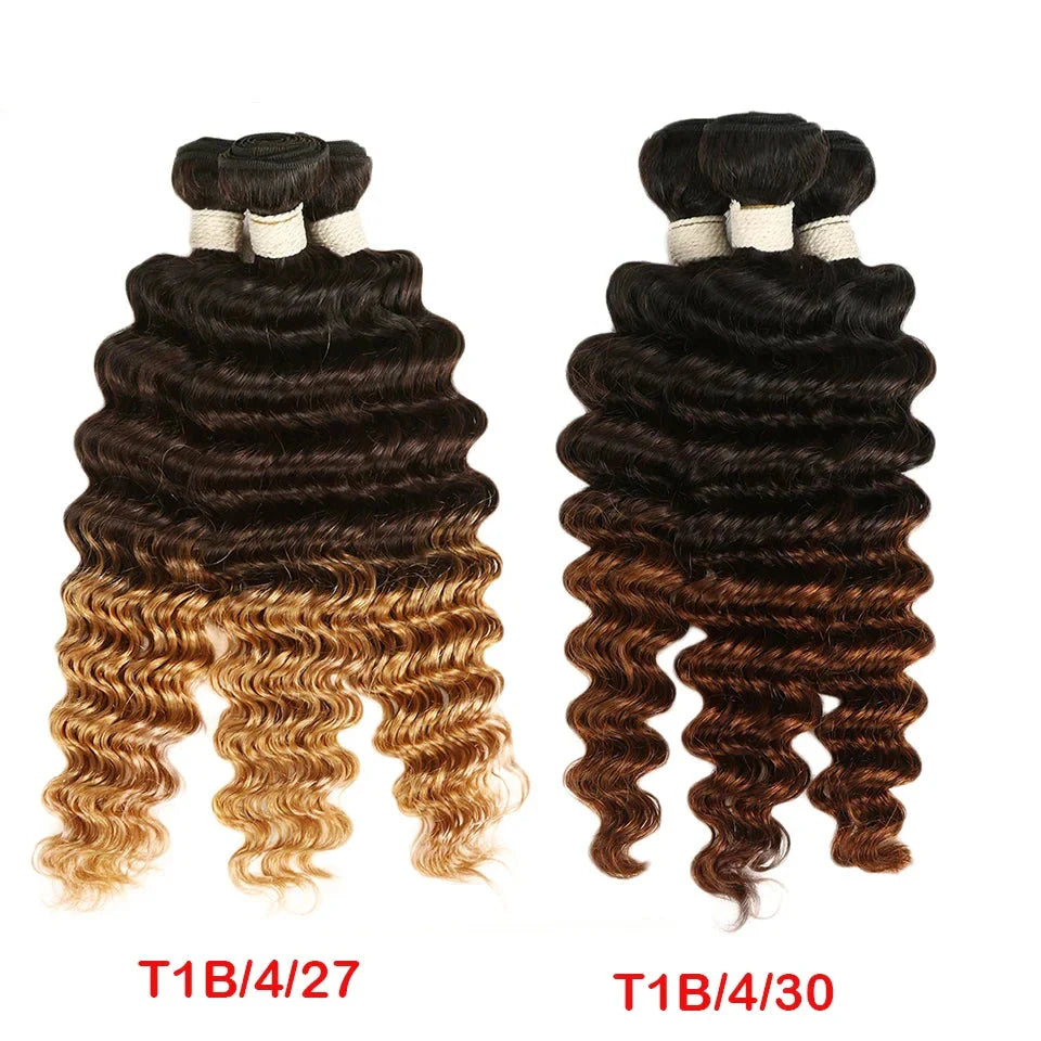 Ombre brésiliennes Deep Wave tissages de cheveux naturels | Cheveux Remy bicolores T1B/27#, T1B/30#, T1B/99J# (1, 3 ou 4 pièces)