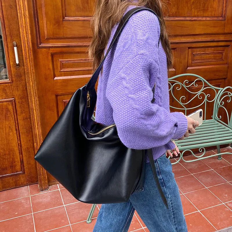 Sac à bandoulière vintage grande capacité | Sacoche souple en cuir à porter en bandoulière ou à l'épaule (Sac à main décontracté portable - Bolsa)