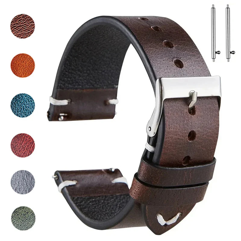 OnePlus Smartwatch Leather Band Quick Release Retro Oil Wax Wristband