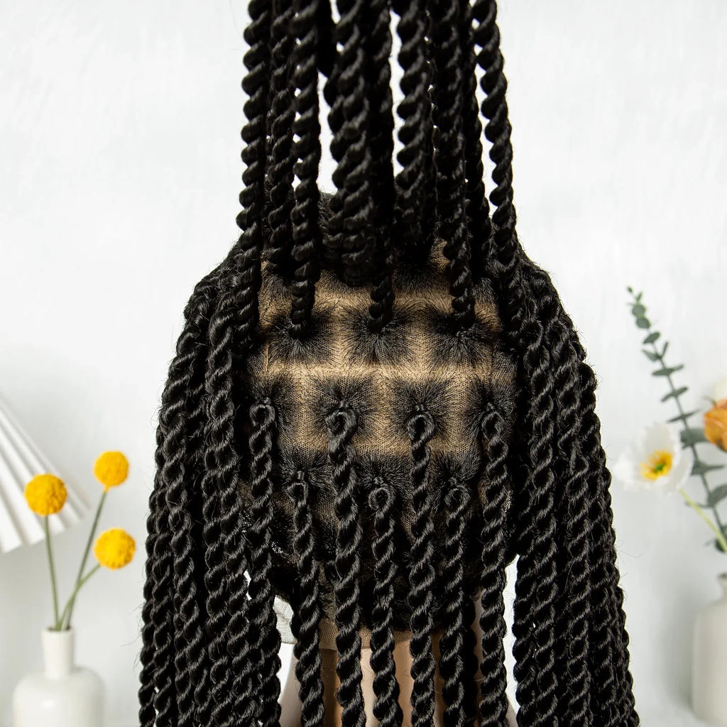 Perruque tressée de 32 pouces avec tresses collées | Tresses individuelles en dentelle complète | Perruque Lace Front transparente pour femmes noires