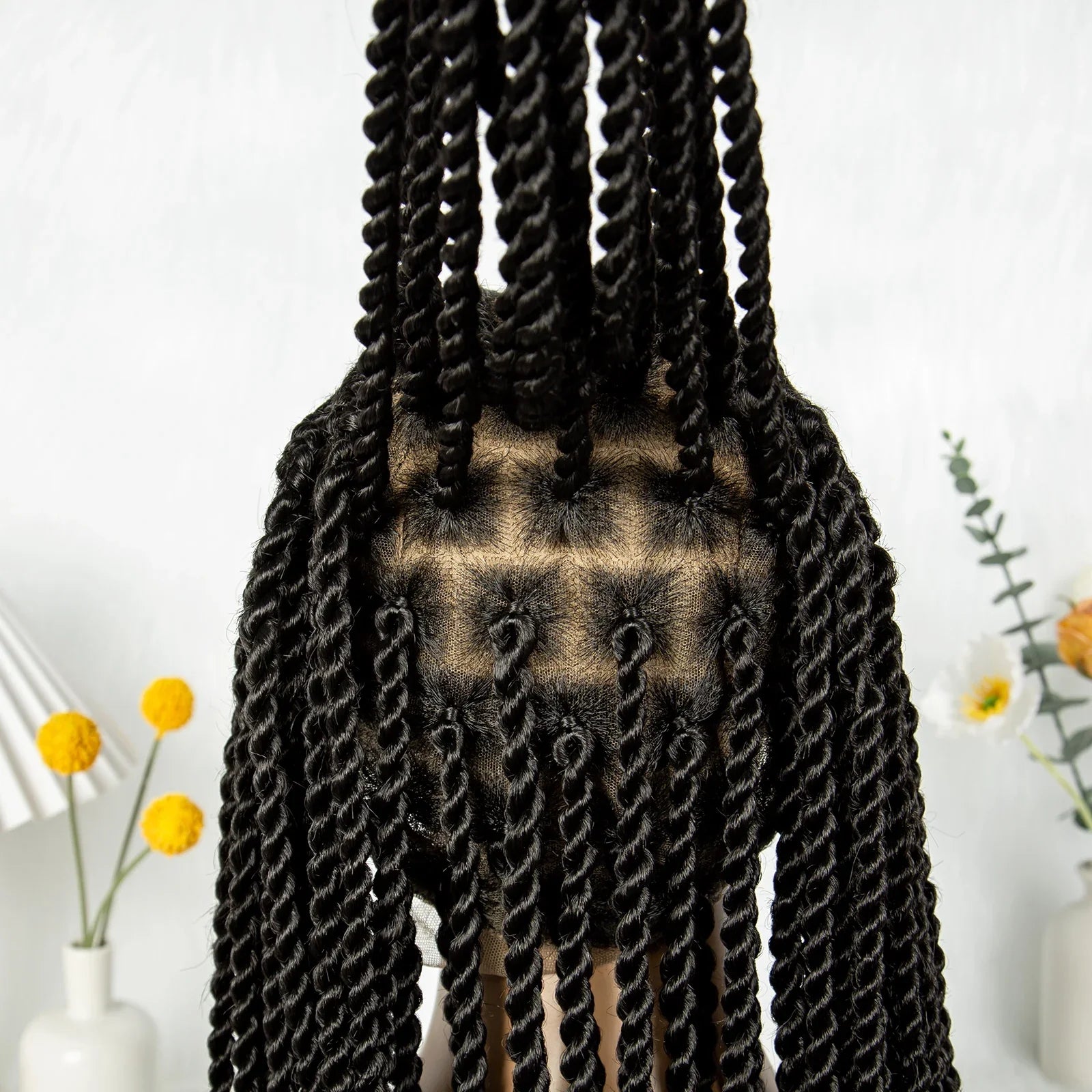 Perruque tressée de 32 pouces avec tresses collées | Tresses individuelles en dentelle complète | Perruque Lace Front transparente pour femmes noires