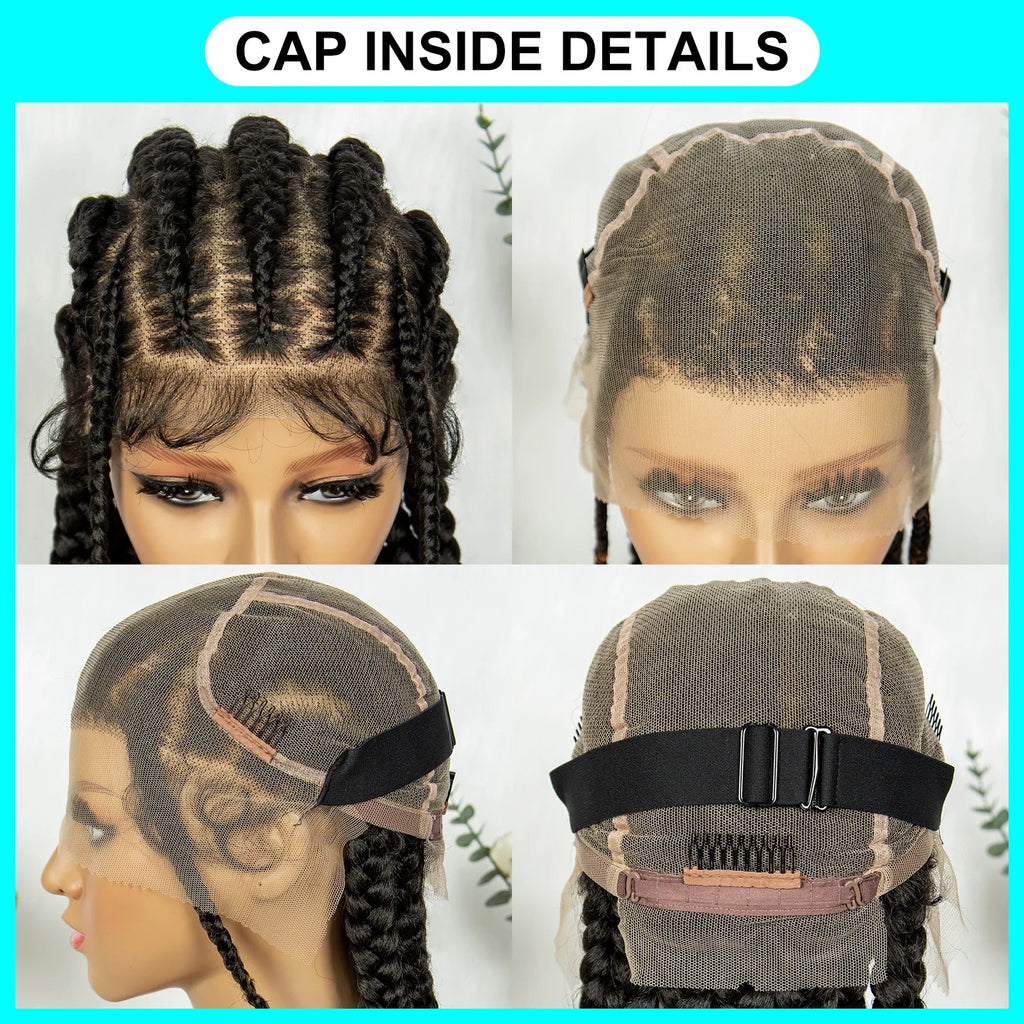 Perruque en dentelle complète tressée sans nœuds | Tresses africaines | Cheveux de bébé | Perruque tressée synthétique