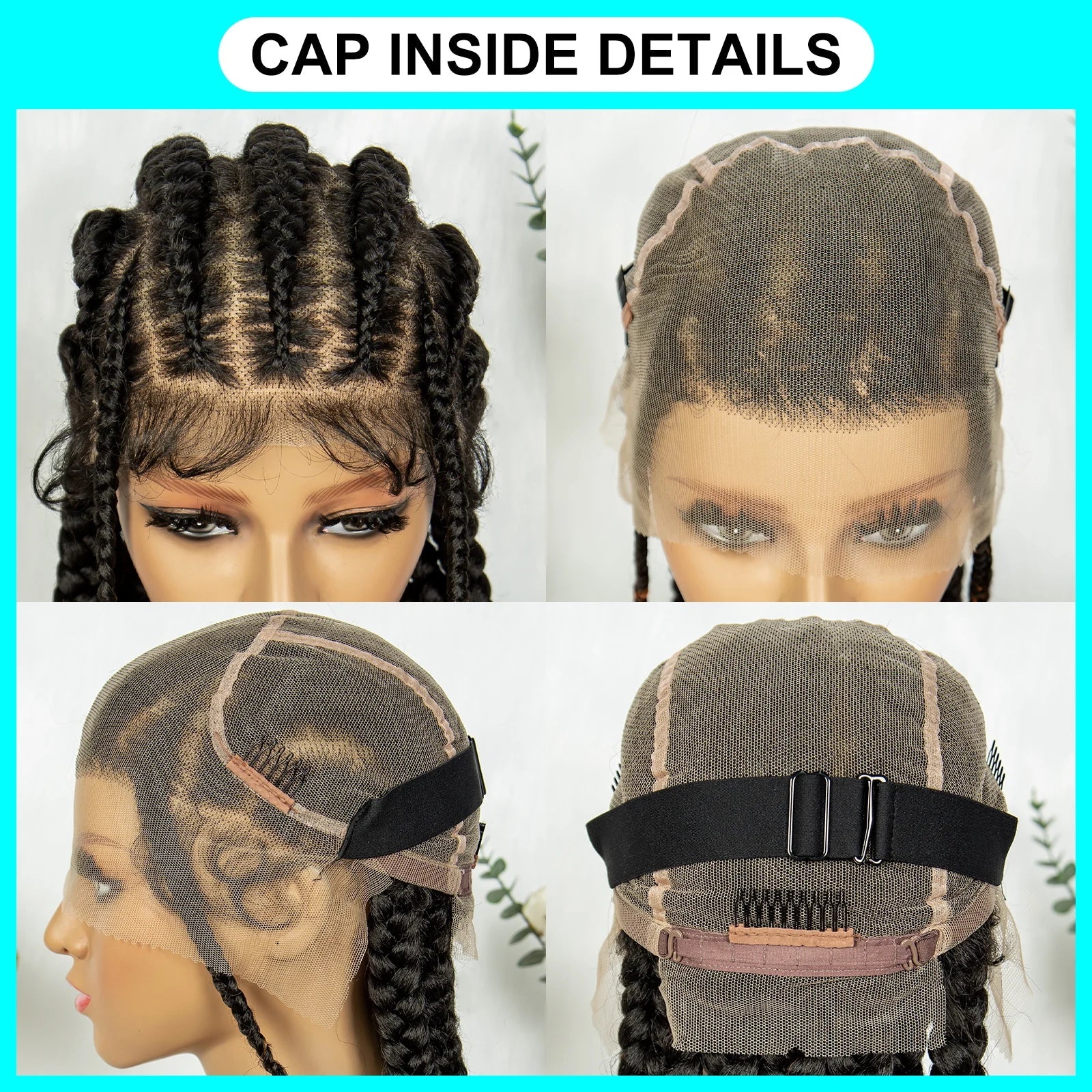 Perruque en dentelle complète tressée sans nœuds | Tresses africaines | Cheveux de bébé | Perruque tressée synthétique