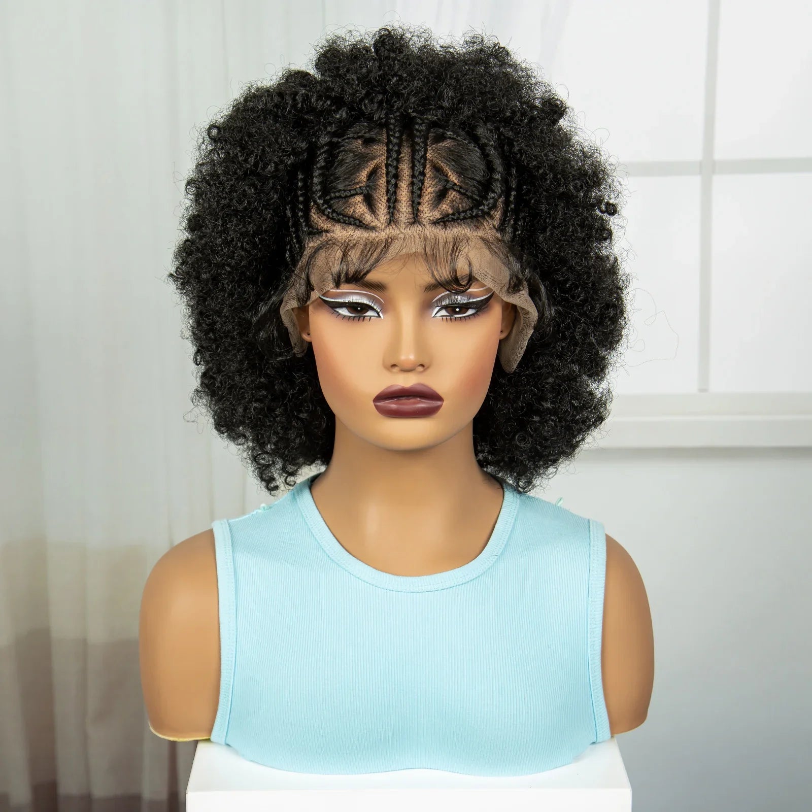 Short Natural Afro Kinky Curly Cornrow Braids Wig | Full Lace | Baby Hair