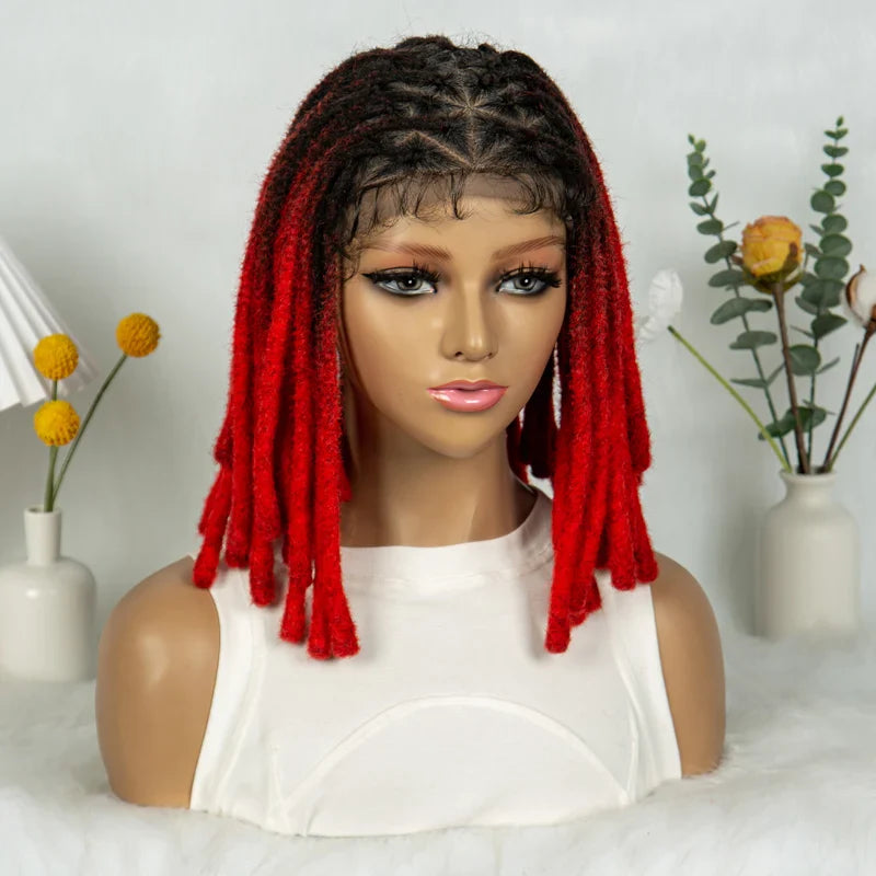 Perruque courte avec tresses africaines et nattes | Dentelle complète | Cheveux de bébé | Inspiration africaine