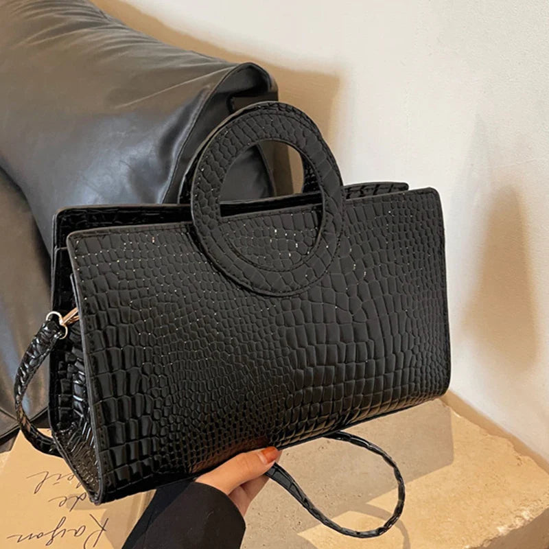 Sac à main de luxe pour femmes motif crocodile | Sac à bandoulière et sac bandoulière tendance (grand sac à main en cuir PU de marque célèbre, grande capacité)