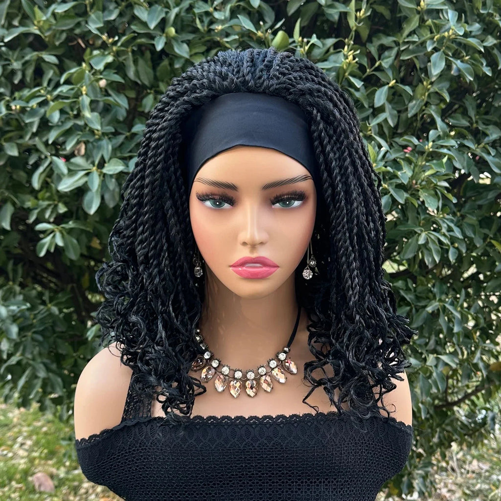 Perruque Bandeau Tressé Torsadé 12" | Tresses Courtes au Crochet | Perruque Synthétique pour Femmes Noires