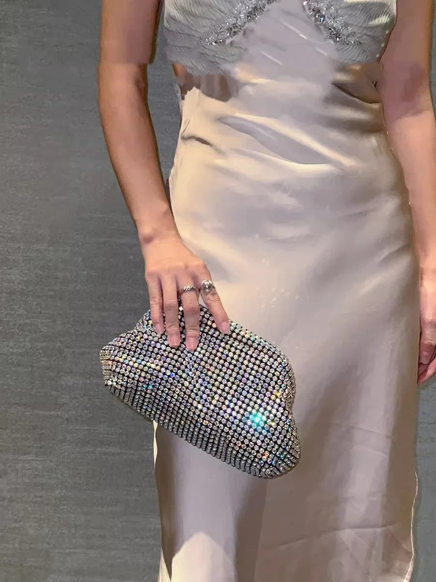 Sac à main de luxe pour femme en forme de nuage scintillant | Sac de soirée en cristal brillant avec strass et diamants (Pochette de soirée pour mariage, Sac à bandoulière)