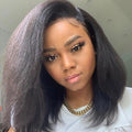 Perruque bob droite crépue sans colle 13x4 | Prête à porter | Cheveux brésiliens Remy | Dentelle transparente HD