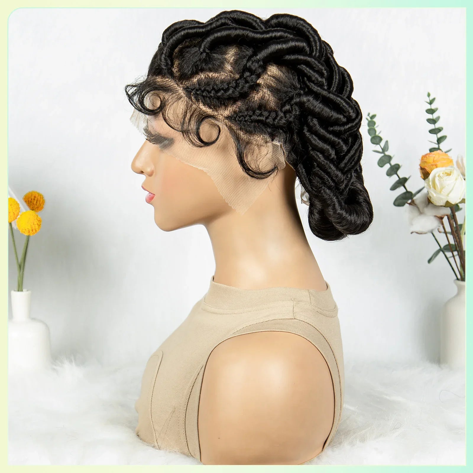 Perruque Lace Front Invisible Tressée sans Nœuds | Tresses au Crochet | Dentelle Transparente | Femmes Noires