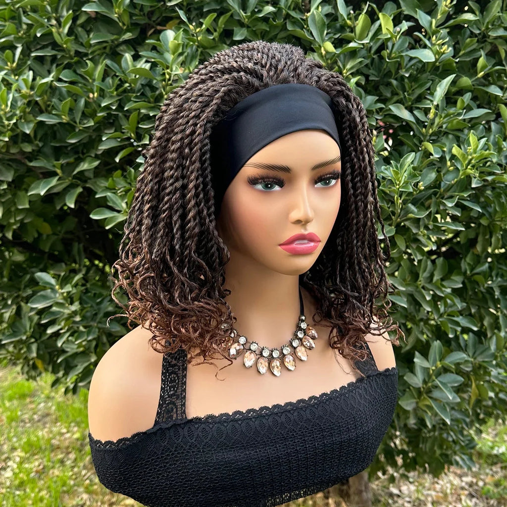 Perruque Bandeau Tressé Torsadé 12" | Tresses Courtes au Crochet | Perruque Synthétique pour Femmes Noires