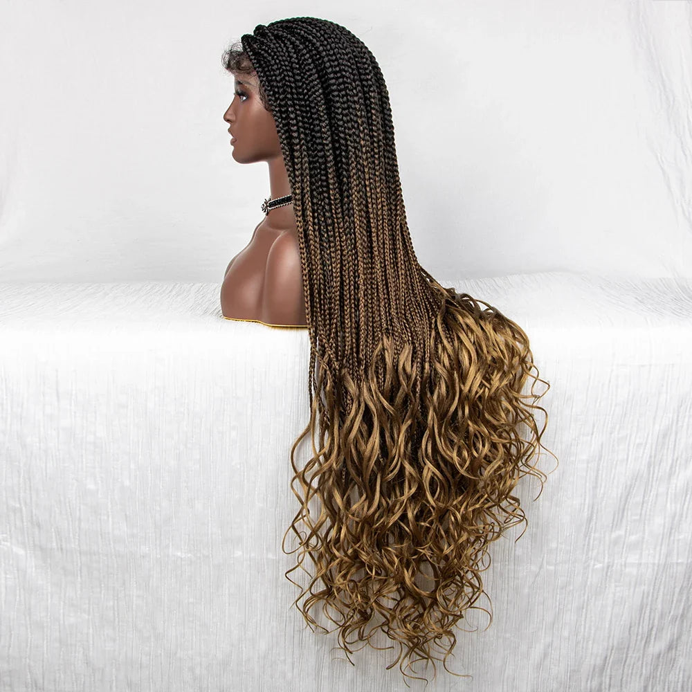 Perrue tressée Water Wave 36" | Dentelle frontale | Cheveux de bébé | Longues tresses