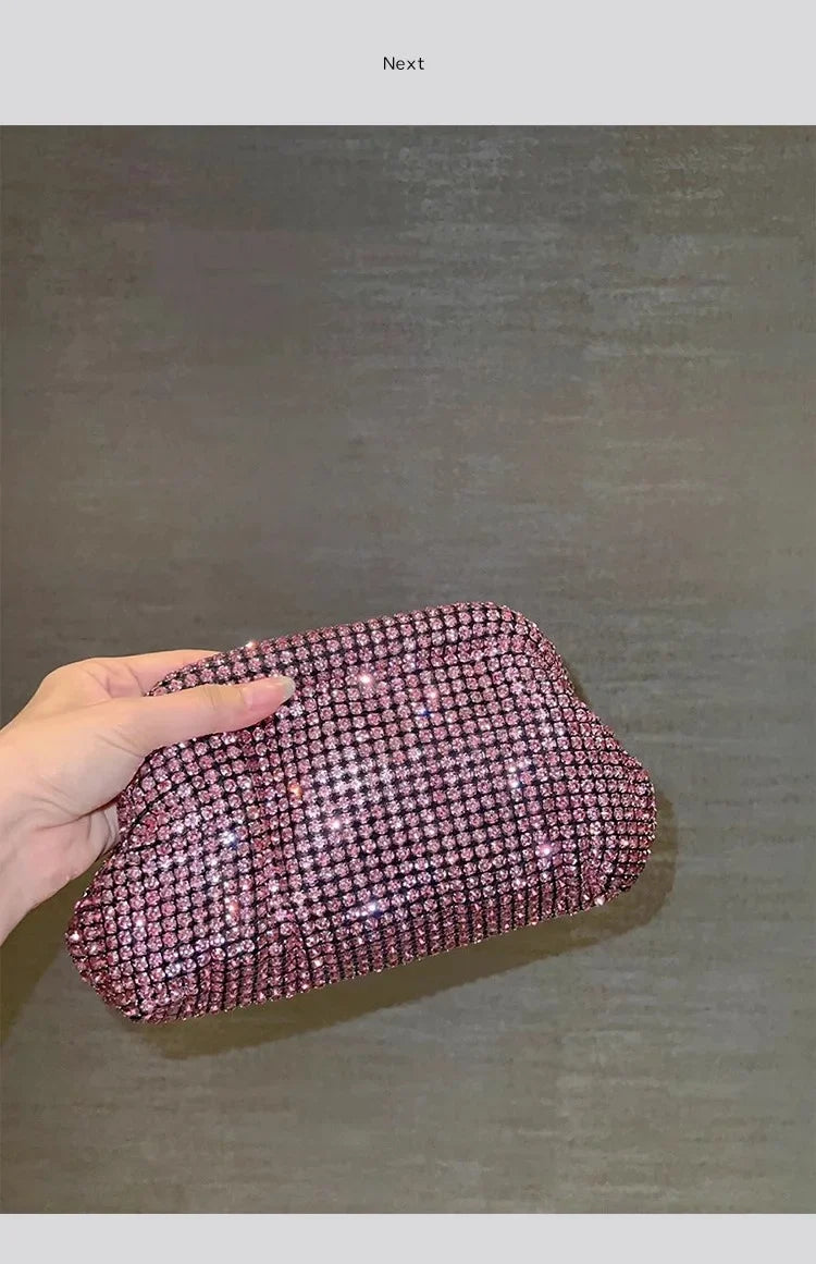 Sac à main de luxe pour femme en forme de nuage scintillant | Sac de soirée en cristal brillant avec strass et diamants (Pochette de soirée pour mariage, Sac à bandoulière)