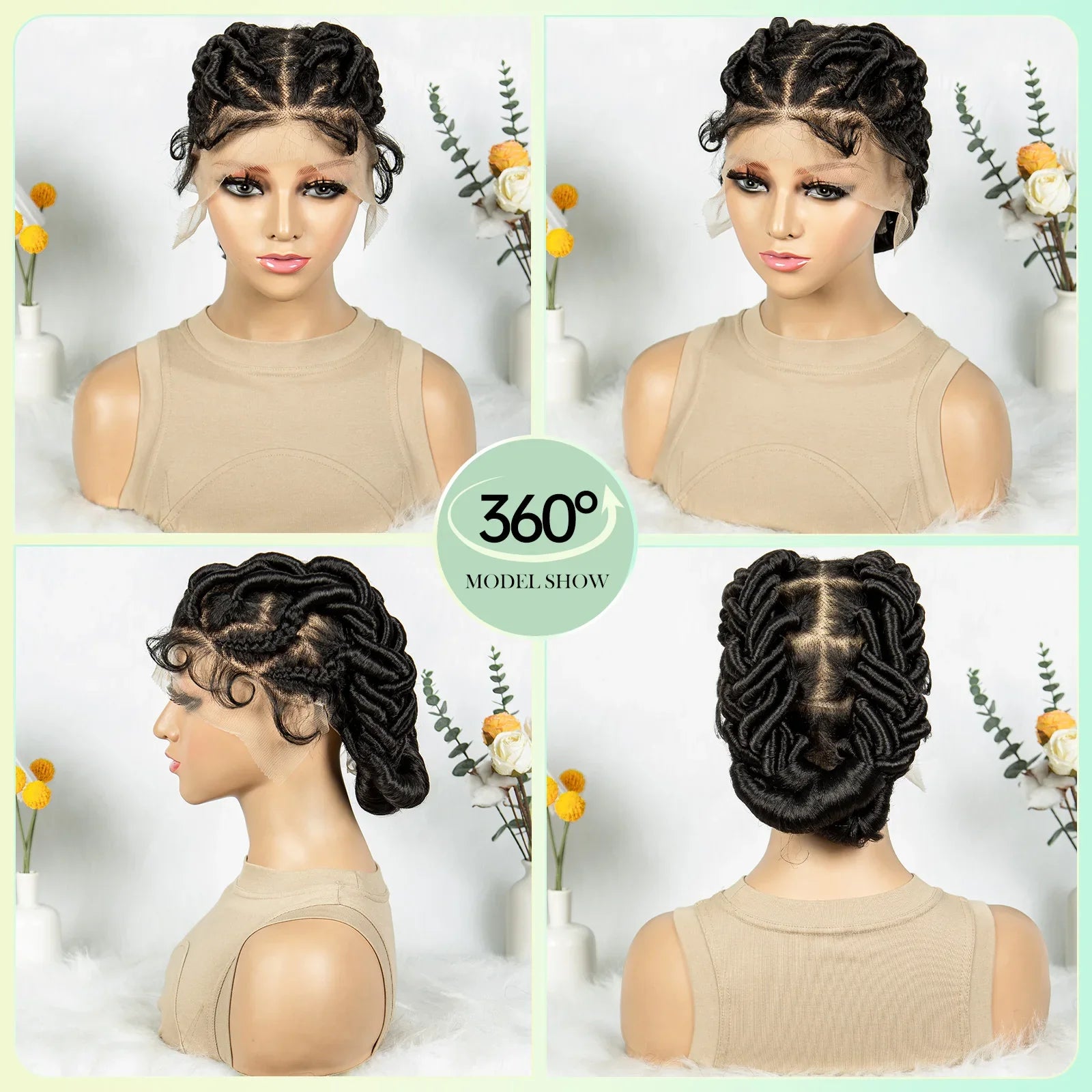 Perruque Lace Front Invisible Tressée sans Nœuds | Tresses au Crochet | Dentelle Transparente | Femmes Noires