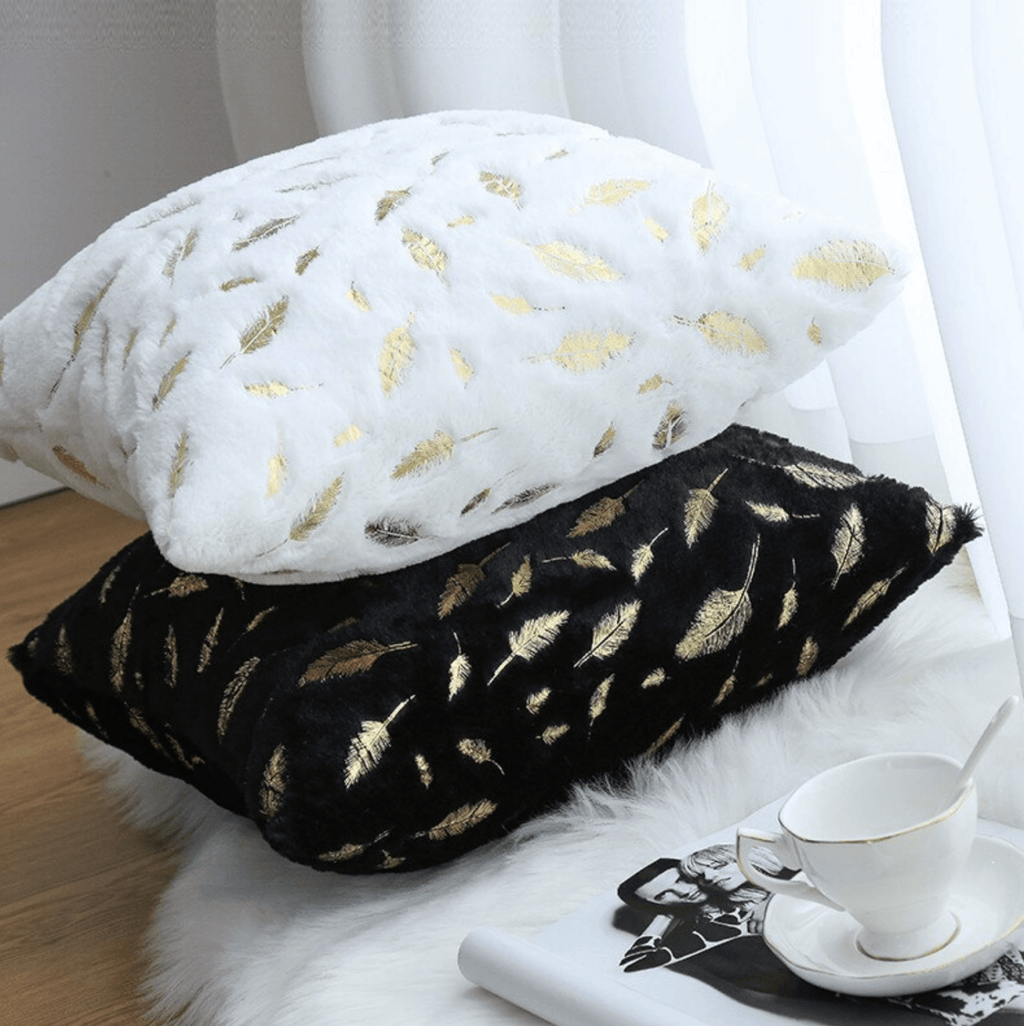 Dixie Plush Velvet 18x18 Decorative Pillow With Gold Hand-Painted Decal
