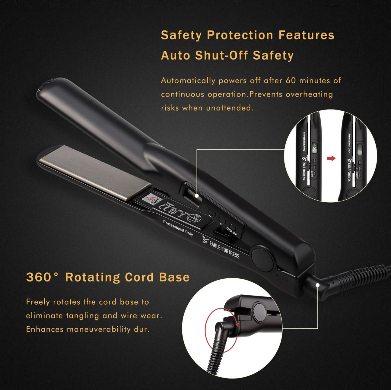 Eagle Fortress Advanced technology Ceramic 048-JPA Hair Straightener (Black)