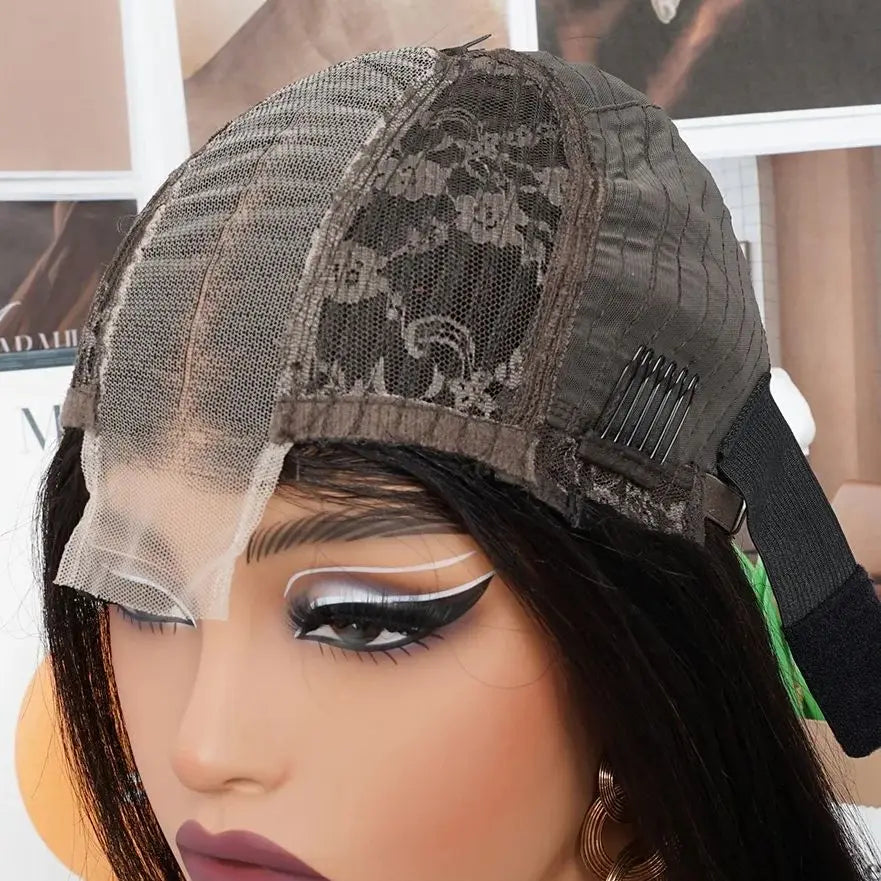 Perruque raide 2x6 Kim K Deep Middle Part | Closure de dentelle transparente sans colle 100% cheveux humains