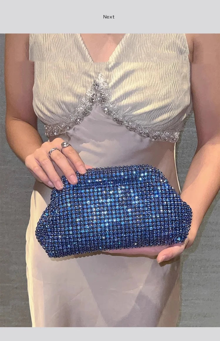 Sac à main de luxe pour femme en forme de nuage scintillant | Sac de soirée en cristal brillant avec strass et diamants (Pochette de soirée pour mariage, Sac à bandoulière)