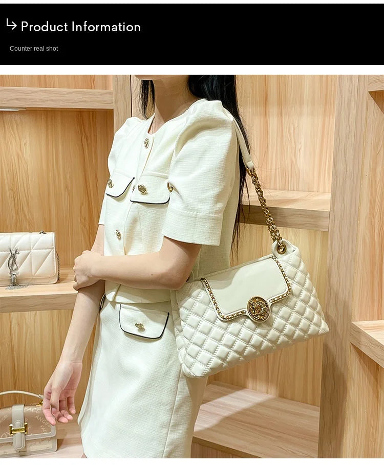 Sac à bandoulière en cuir véritable de luxe pour femmes | Nouveau sac à main sous les aisselles grande capacité de créateur (treillis diamant)