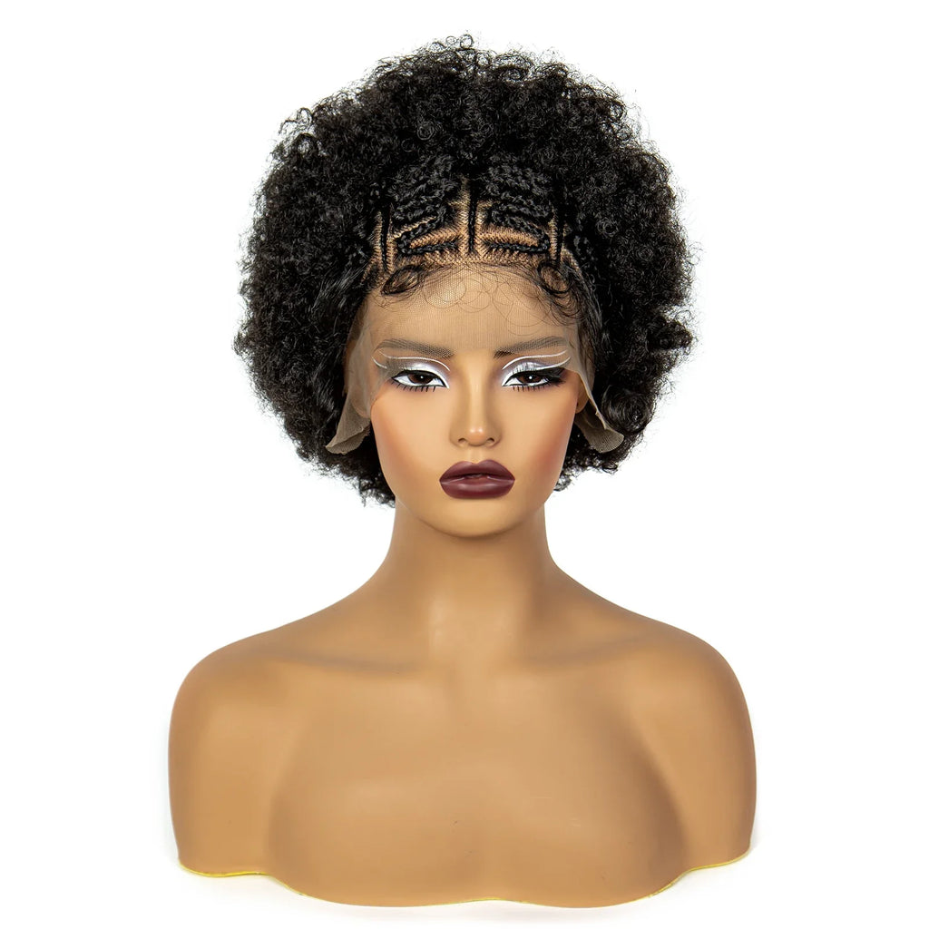 Perruque bob tressée afro bouclée bordeaux | Dentelle 13x6 | Cheveux de bébé | Boucles rebondissantes