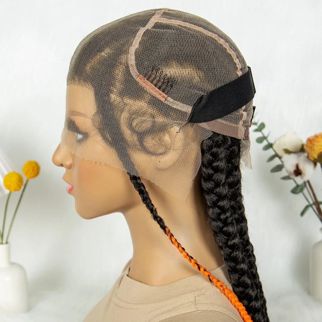 Perruque en dentelle complète tressée sans nœuds | Tresses africaines | Cheveux de bébé | Perruque tressée synthétique