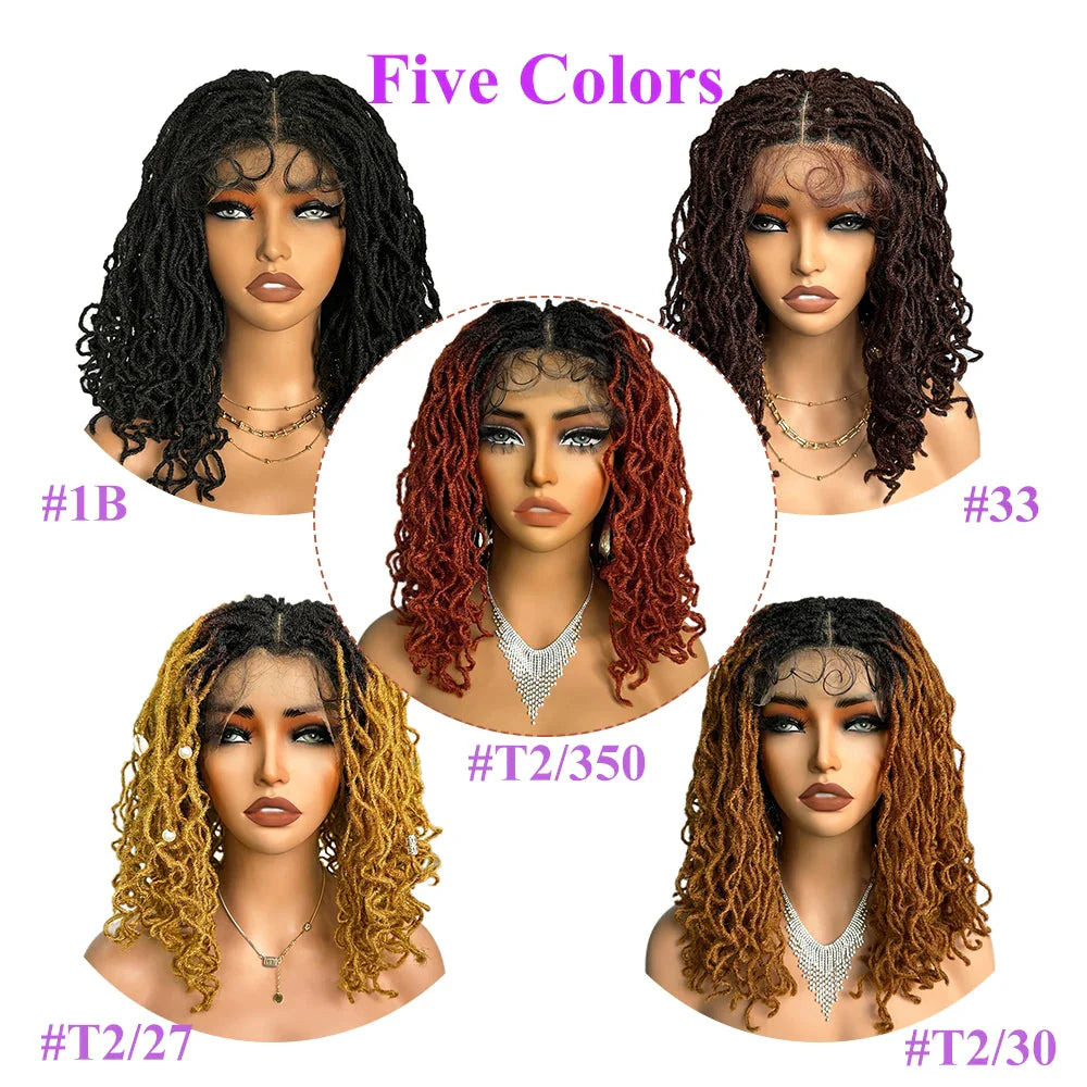 Perruque avant en dentelle rousse cuivrée de 14" | Fausses locs | Dreadlocks courtes tressées | Perruque tressée synthétique