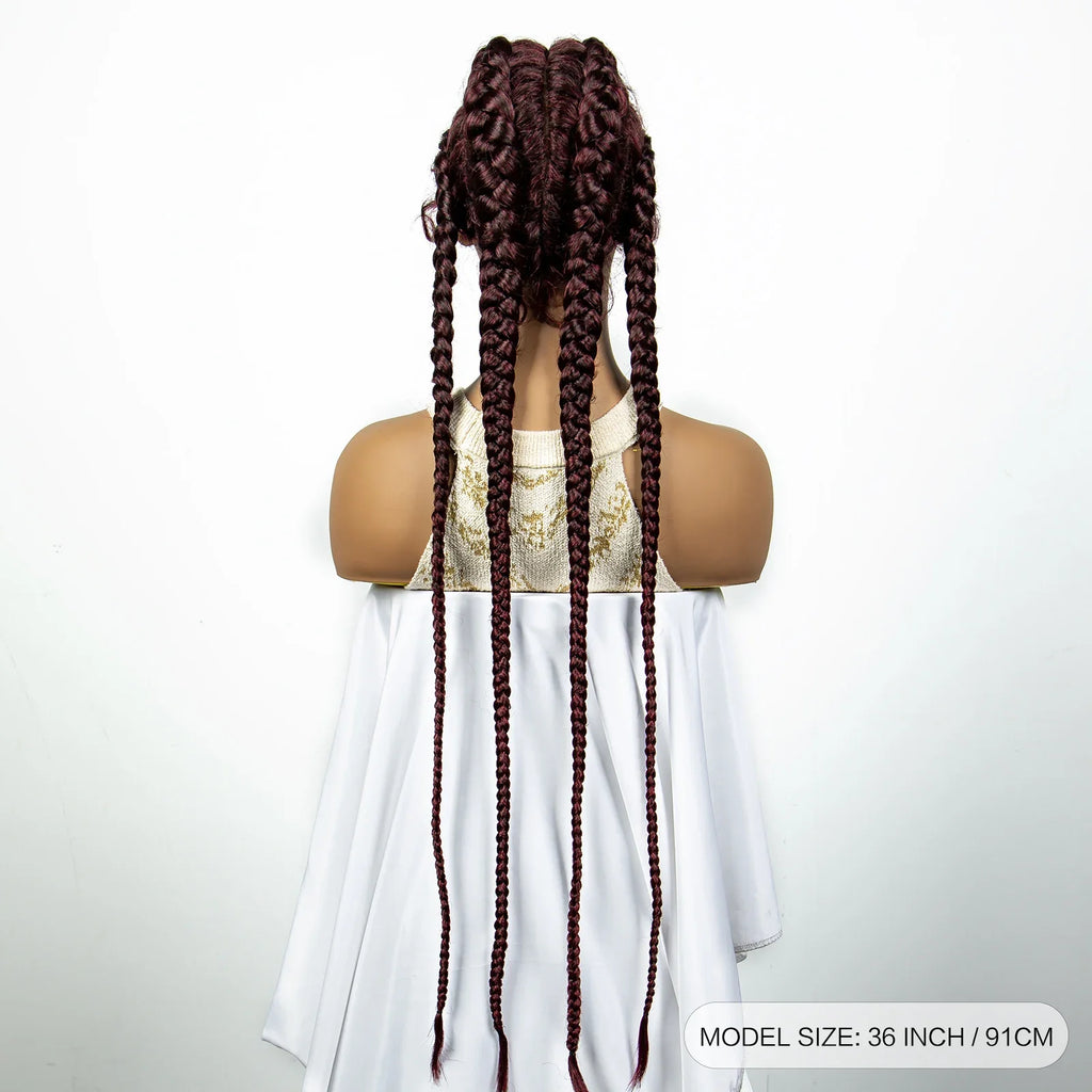 Perruque tressée de 36" 27/613 blonde cornrow | Tresses africaines frontales en dentelle | Perruque synthétique avec cheveux de bébé pour femmes noires