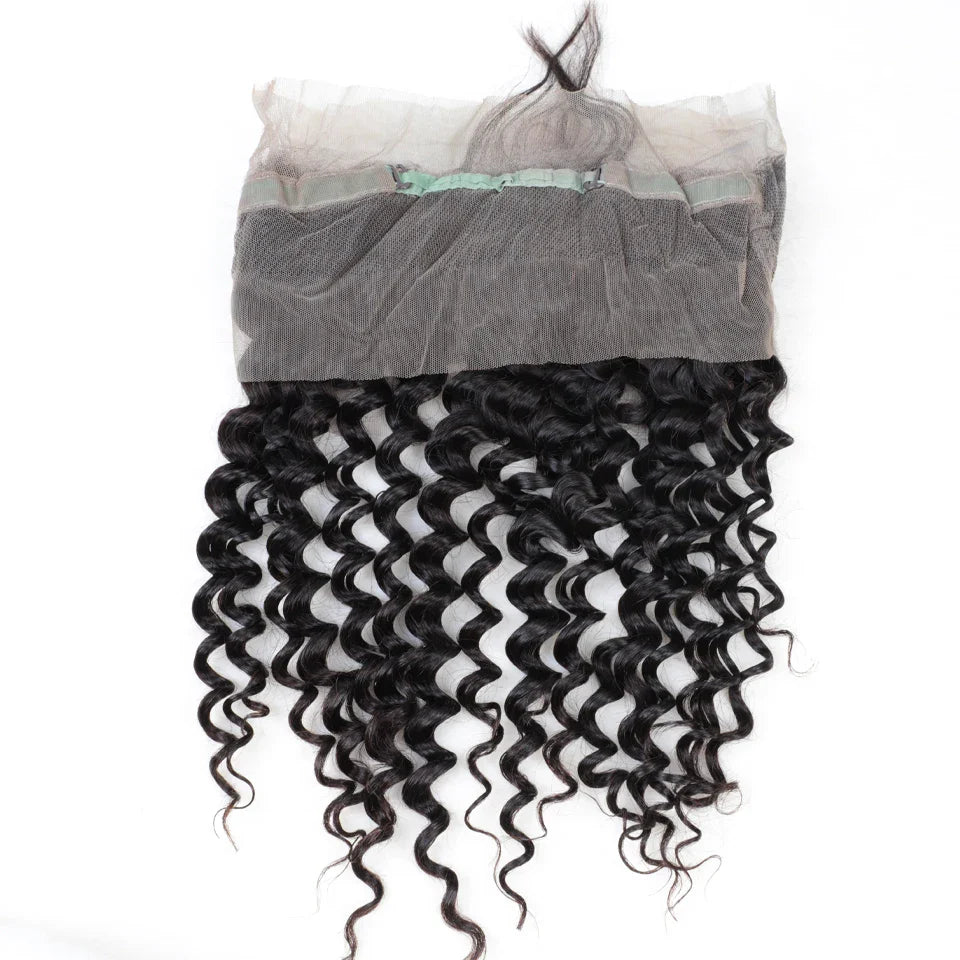 Perruque frontale 360 en dentelle Deep Wave densité 180 % | Cheveux humains Remy brésiliens avec dentelle suisse transparente (12-20 pouces)