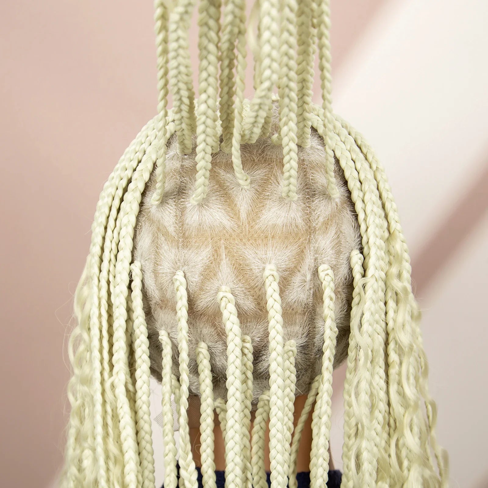 Perruque tressée boîte bohème avec cheveux bouclés | Accents dreadlocks style déesse | Perruque tressée marron en dentelle intégrale | Perruque tressée boîte bohème
