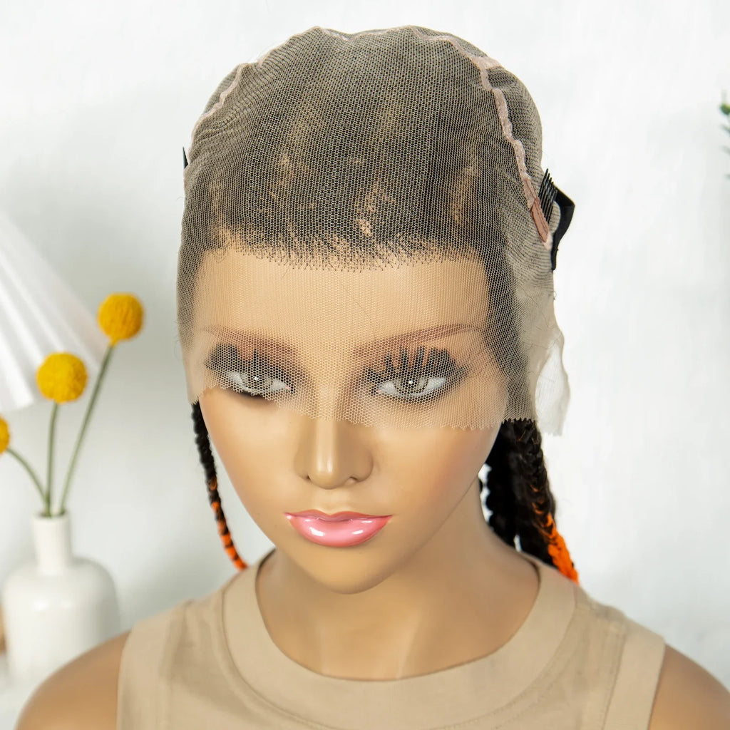 Perruque en dentelle complète tressée sans nœuds | Tresses africaines | Cheveux de bébé | Perruque tressée synthétique