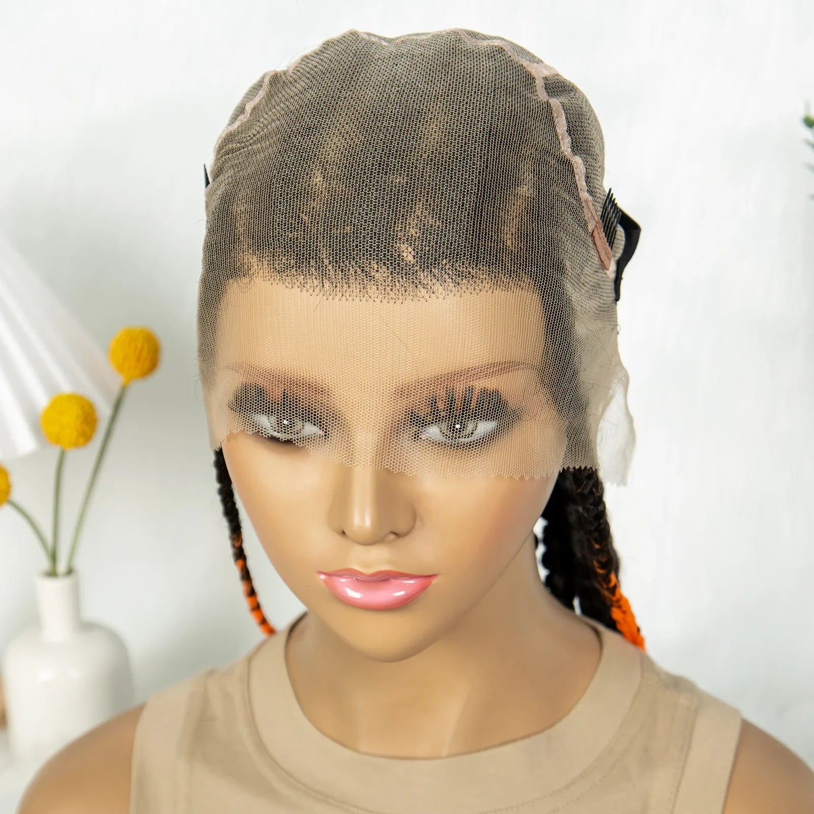 Perruque en dentelle complète tressée sans nœuds | Tresses africaines | Cheveux de bébé | Perruque tressée synthétique
