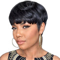 Perruque Pixie Bob Rouge Bourgogne & Blonde Rebecca | Cheveux Humains Lisses Courts Sans Colle avec Frange