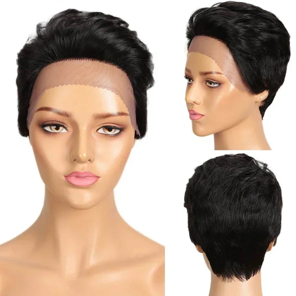 Perruque Lace Front Pixie Cut | Cheveux Humains Péruviens Courts et Raides pour Femmes Noires