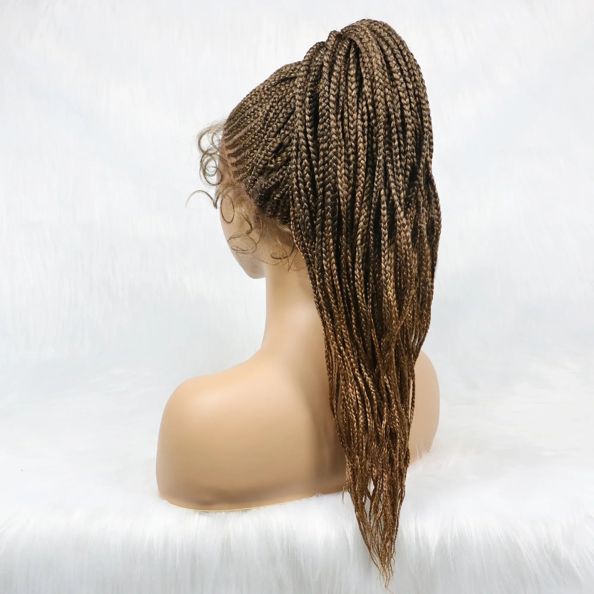 Perruque tressée Kima Cornrow & Bantu Knot | Tresses collées | Entièrement lacée | Cheveux synthétiques résistants à la chaleur